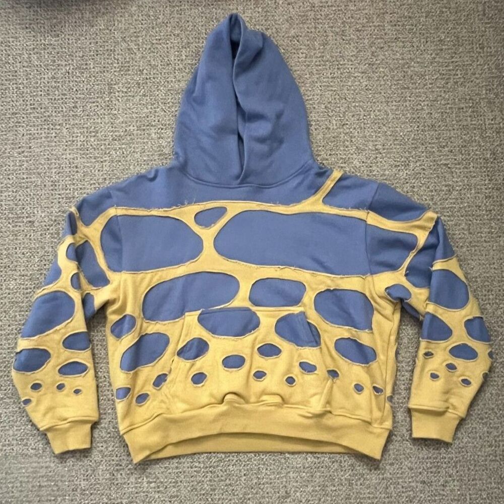 Youngchickenpox Nevereevern Blue and Yellow Wave Hoodie